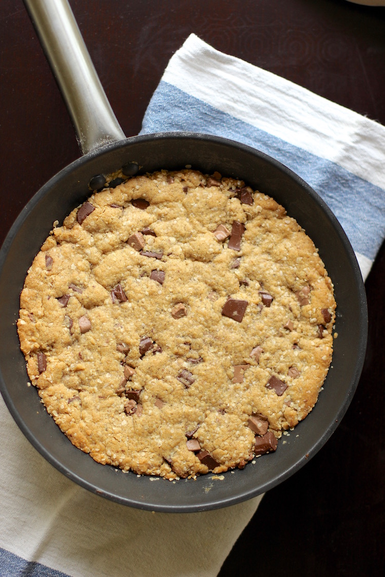 A decadent browned butter peanut butter chocolate chip pan cookie all made in one pan! Can't get easier (and tastier!) than this. 