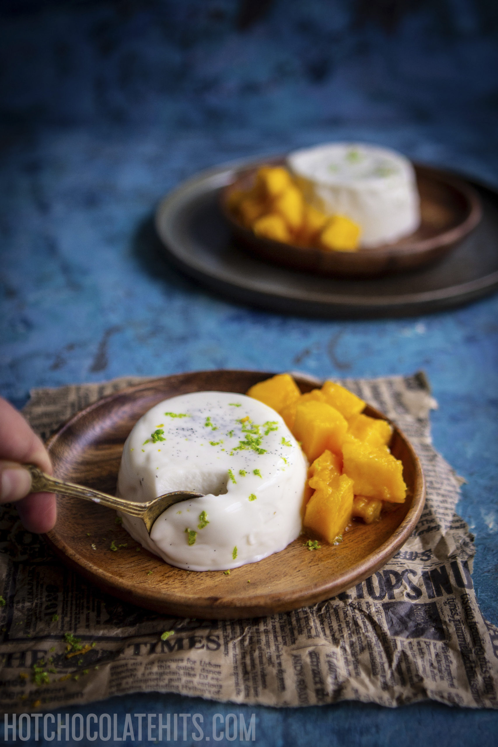 coconut panna cotta with mango and lime