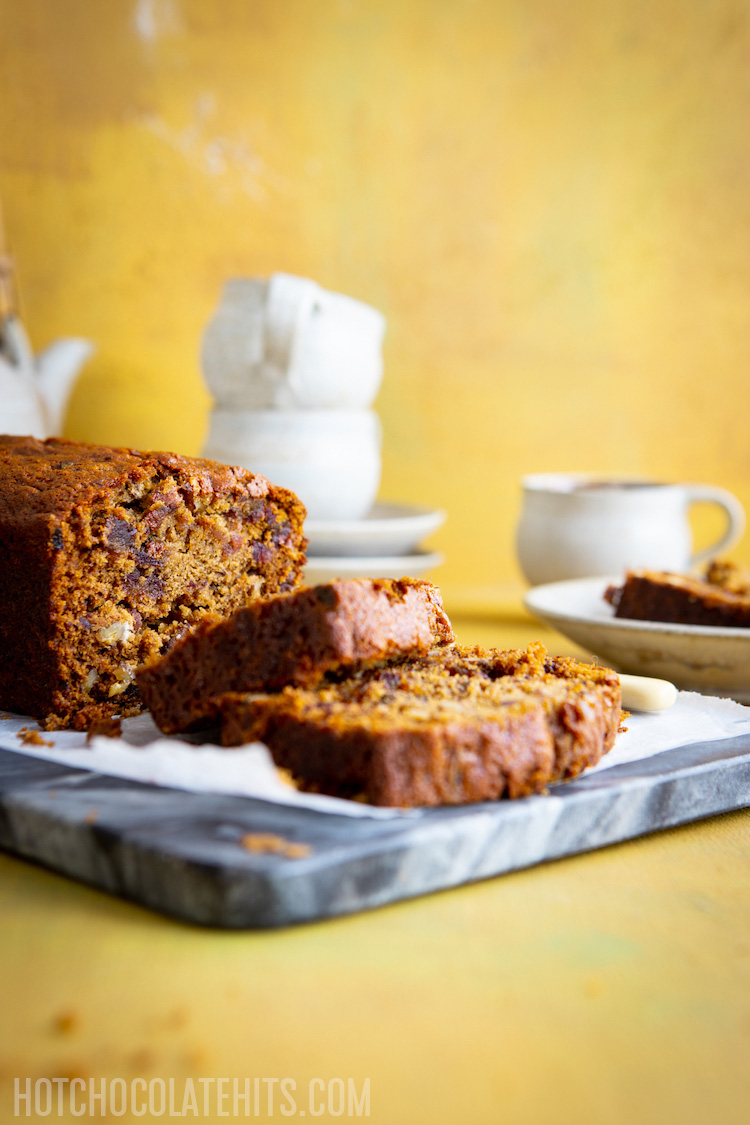 a photograph of the date and nut loaf cake